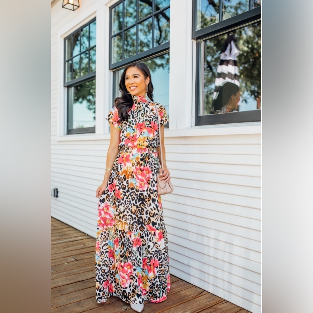 Gibson City Safari Wildflower Floral Cheetah Print Maxi Dress Size S